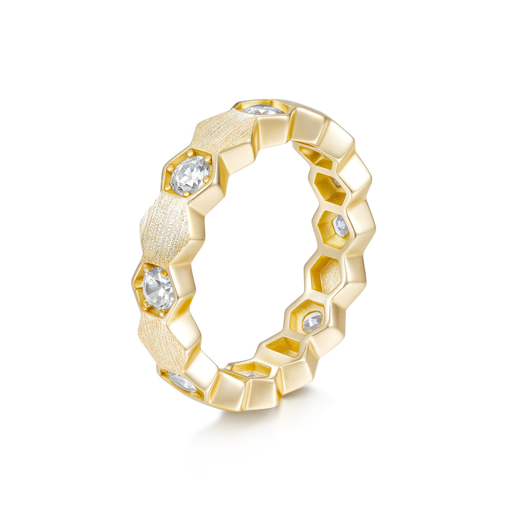 Italian Brushed Minimalist Moissanite Ring in 14K Gold Plated 925 Silver | Moisse & Silver Co. | #56 - Moisse & Silver Co.