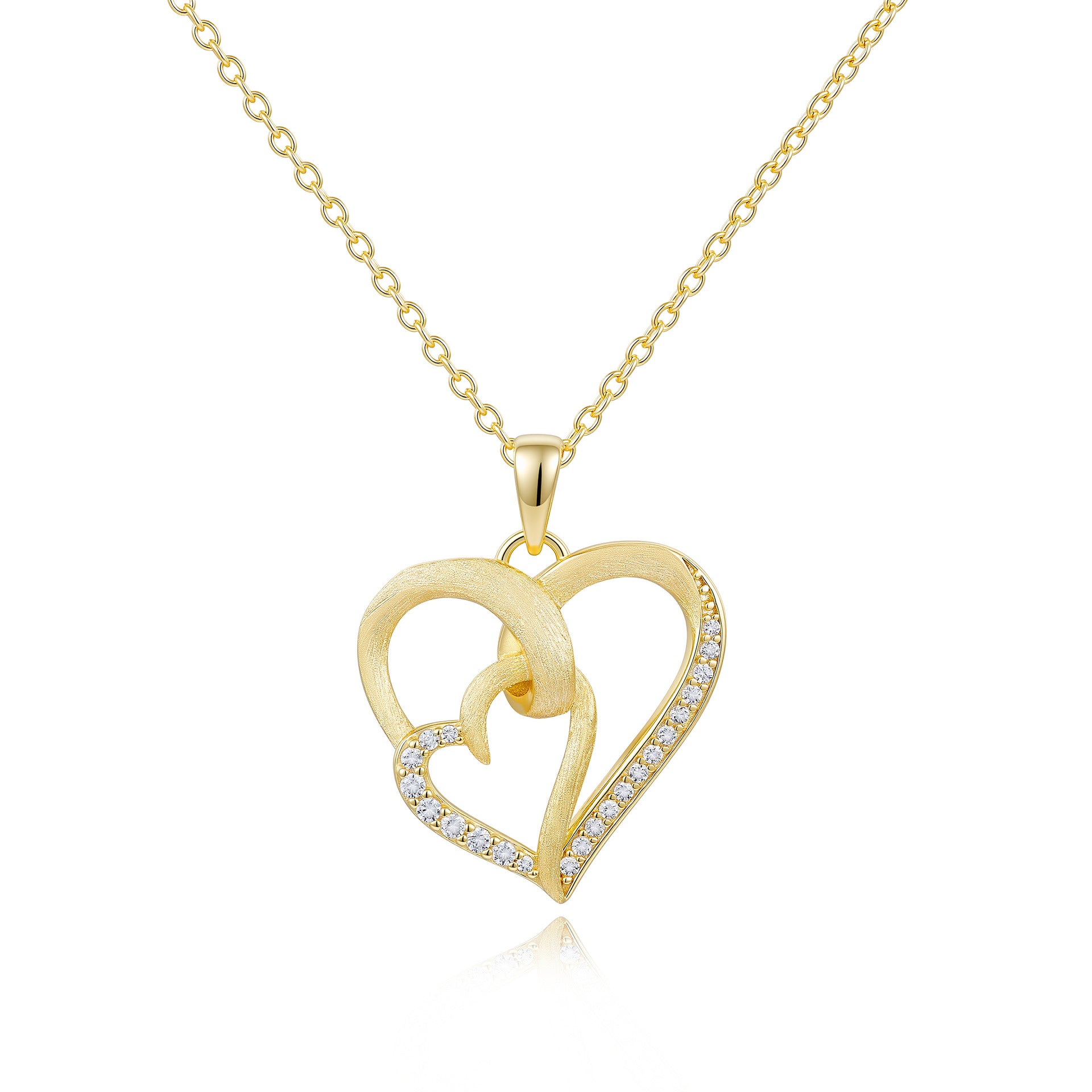 Italian Brushed Luxury Heart Moissanite Necklace in 14K Gold Plated 925 Silver | Moisse & Silver Co. | #103 - Moisse & Silver Co.