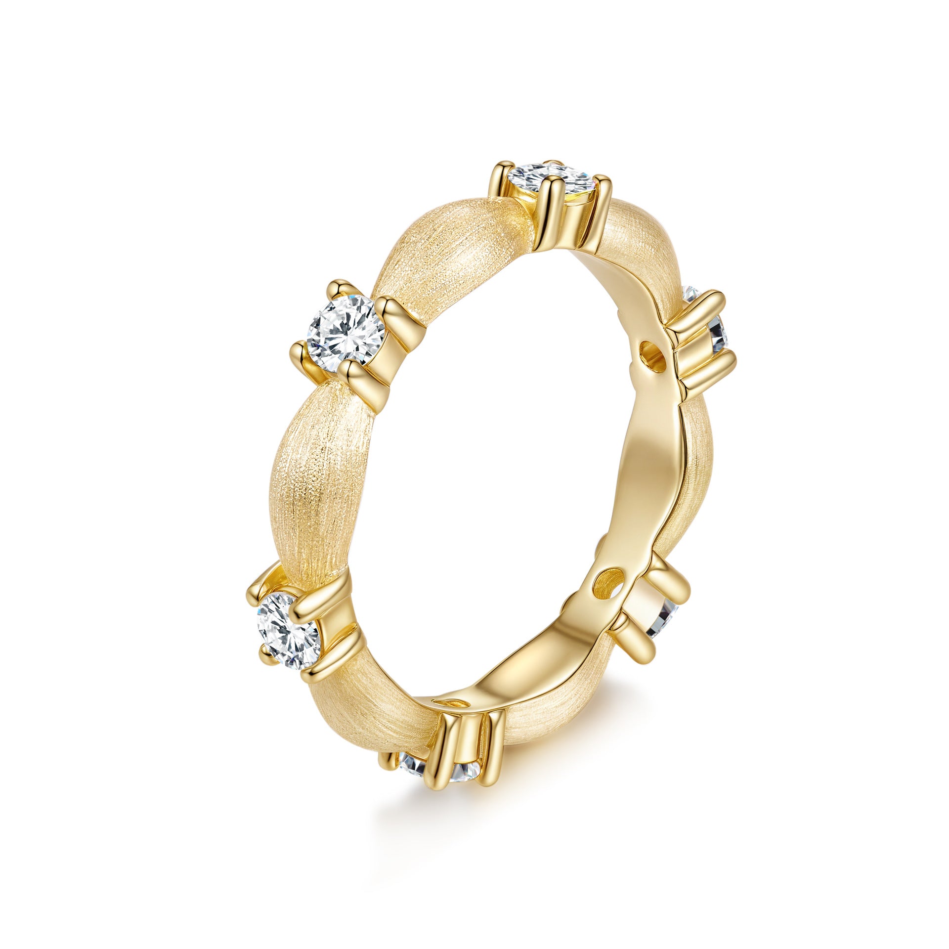 Italian Brushed Luxury Floral Moissanite Ring in 14K Gold Plated 925 Silver | Moisse & Silver Co. | #15 - Moisse & Silver Co.