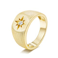 Italian Brushed Minimalist Star Moissanite Ring - 14K Gold Plated 925 Sterling Silver | MS-G54 in 14K Gold Plated 925 Silver | Moisse & Silver Co. - Moisse & Silver Co.
