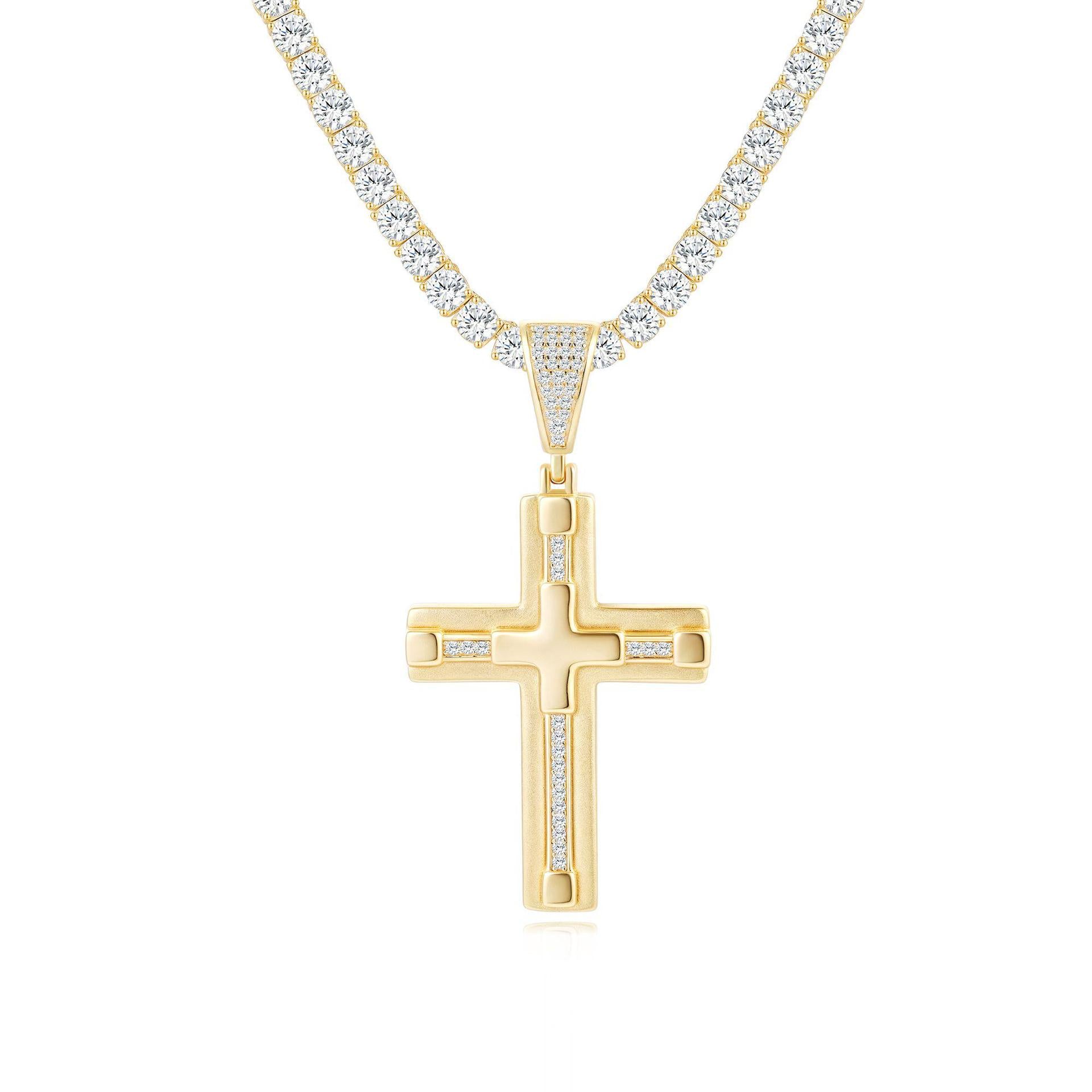 Italian Brushed Moissanite Necklace in 14K Gold Plated 925 Silver | Moisse & Silver Co. | #47 - Moisse & Silver Co.