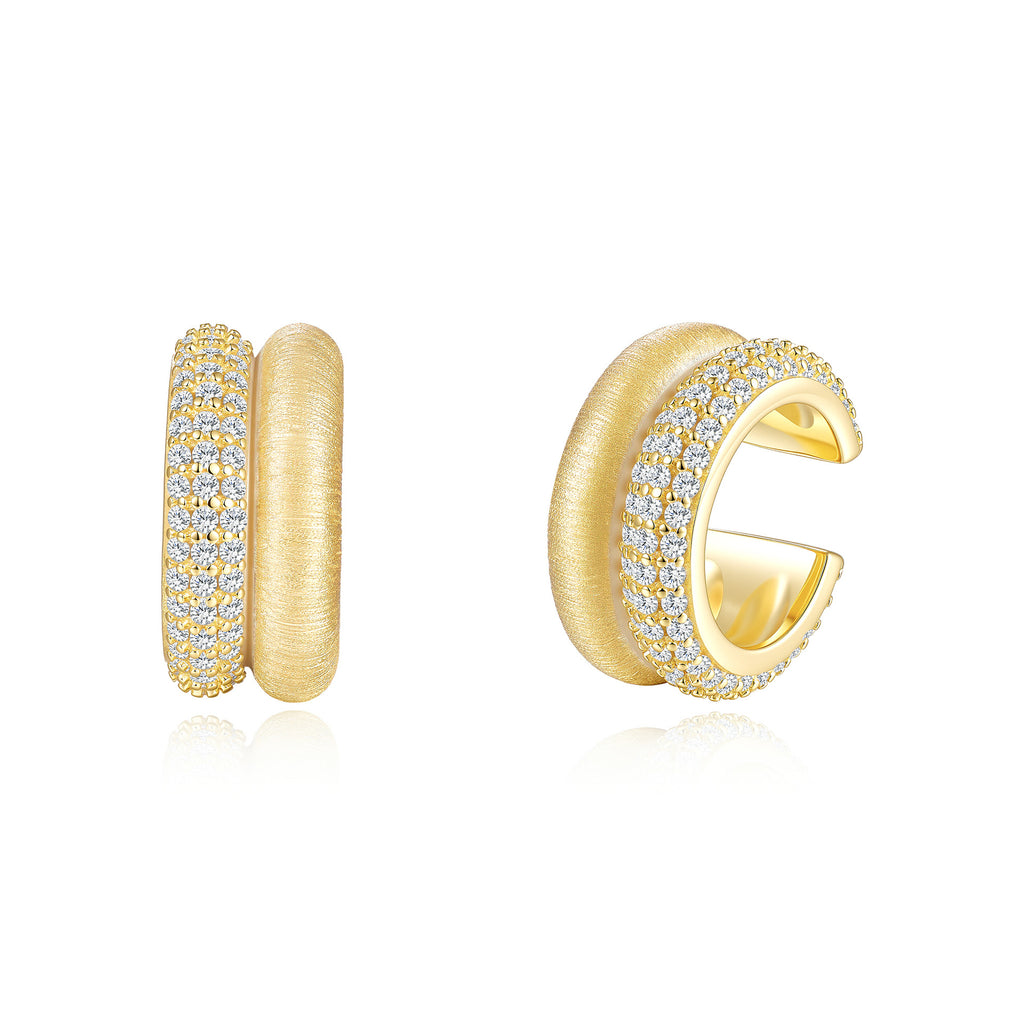 Italian Brushed Minimalist Moissanite Earrings - 14K Gold Plated 925 Sterling Silver | MS-G92 in 14K Gold Plated 925 Silver | Moisse & Silver Co. - Moisse & Silver Co.