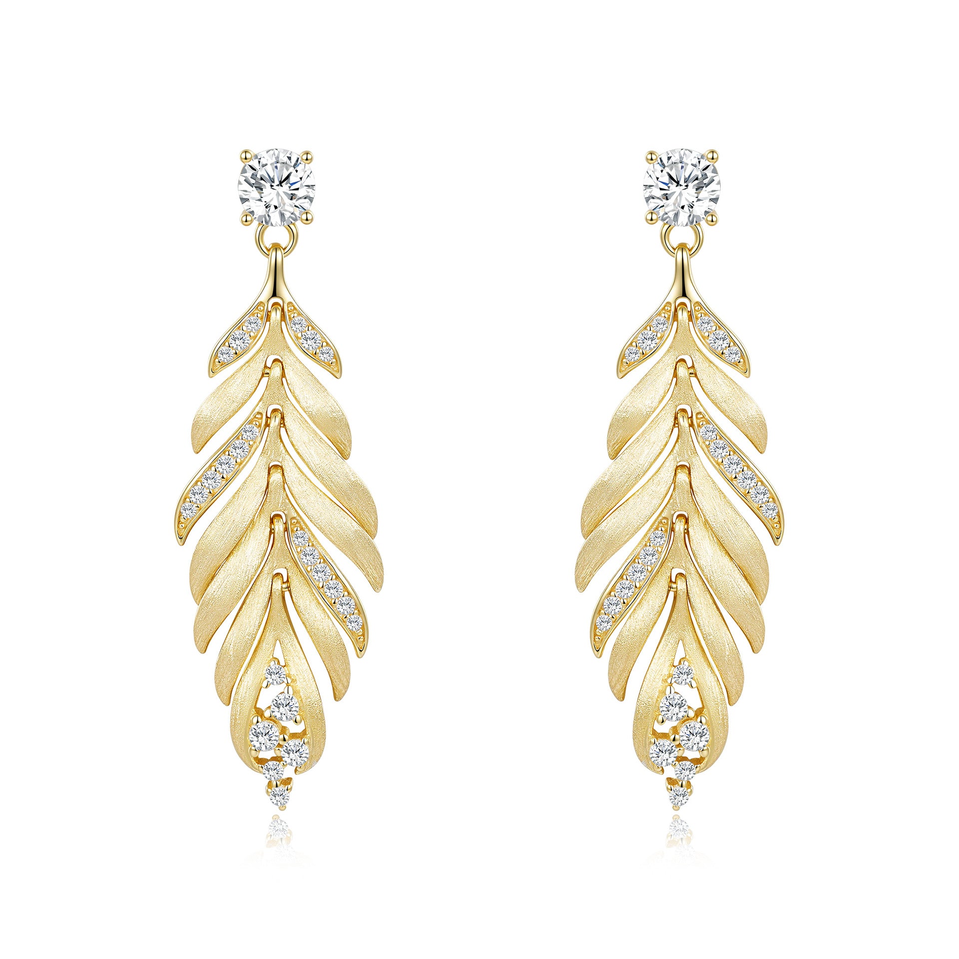 Italian Brushed Luxury Moissanite Earrings - 14K Gold Plated 925 Sterling Silver | MS-G21 in 14K Gold Plated 925 Silver | Moisse & Silver Co. - Moisse & Silver Co.