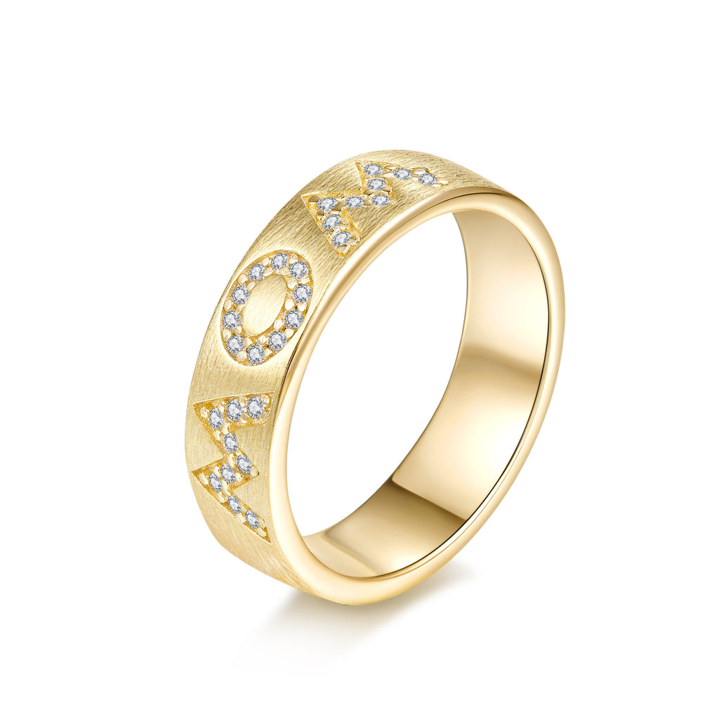 MOM Initial Italian Brushed Moissanite Ring 14K Gold in 14K Gold Plated 925 Silver | Moisse & Silver Co. - Moisse & Silver Co.