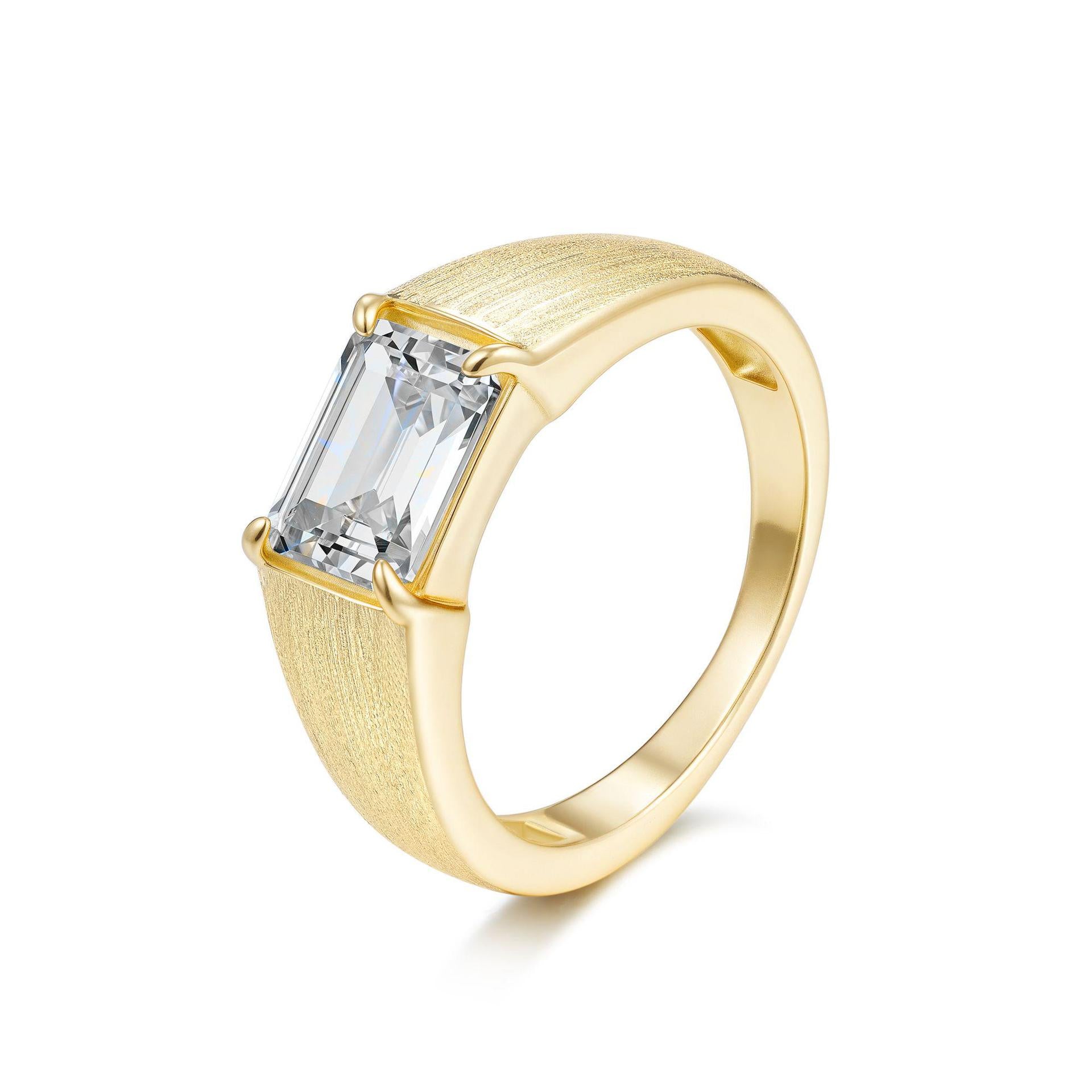 Italian Brushed Minimalist Radiant Cut Moissanite Ring in 14K Gold Plated 925 Silver | Moisse & Silver Co. | #53 - Moisse & Silver Co.