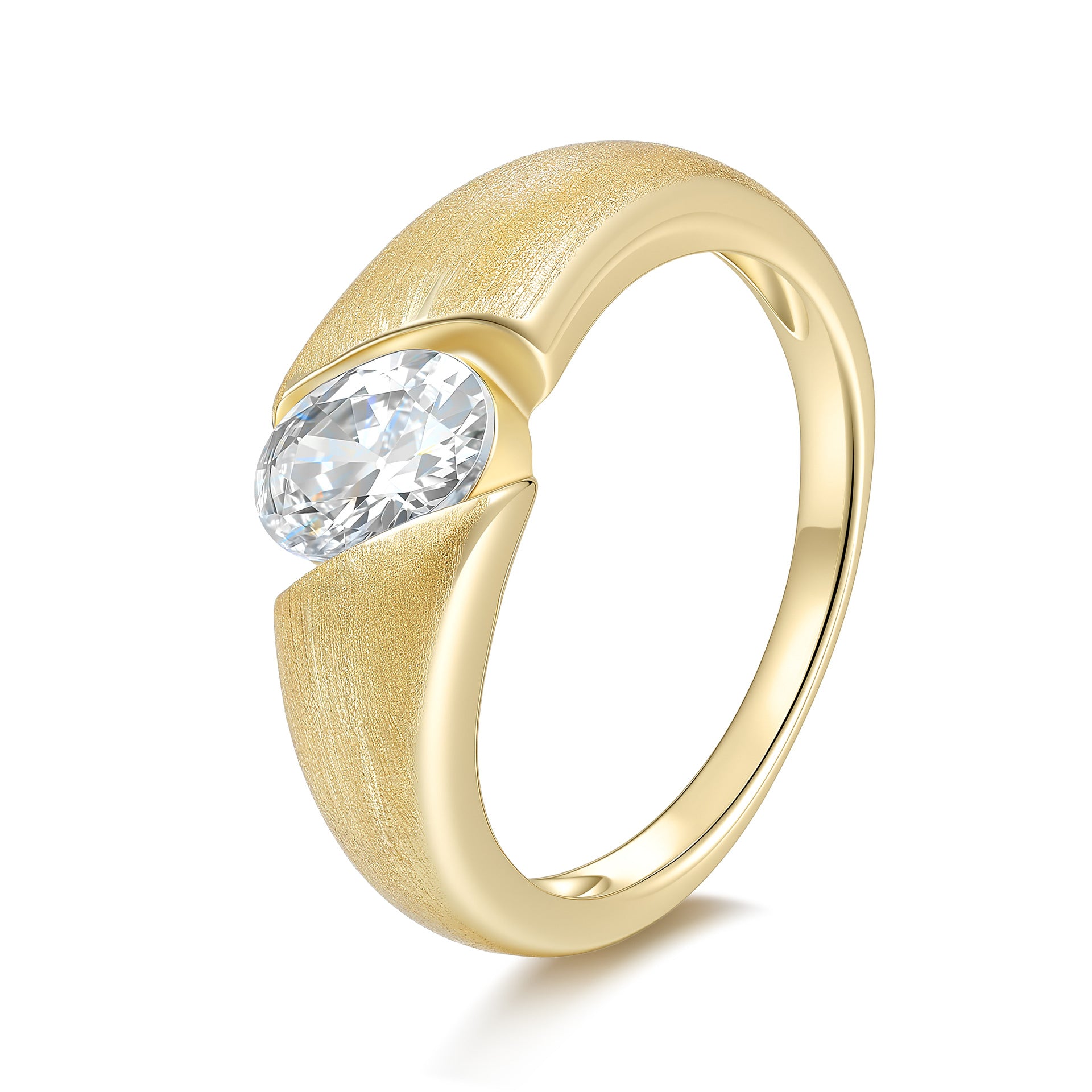 Italian Brushed Luxury Round Brilliant Moissanite Necklace in 14K Gold Plated 925 Silver | Moisse & Silver Co. | #22 - Moisse & Silver Co.