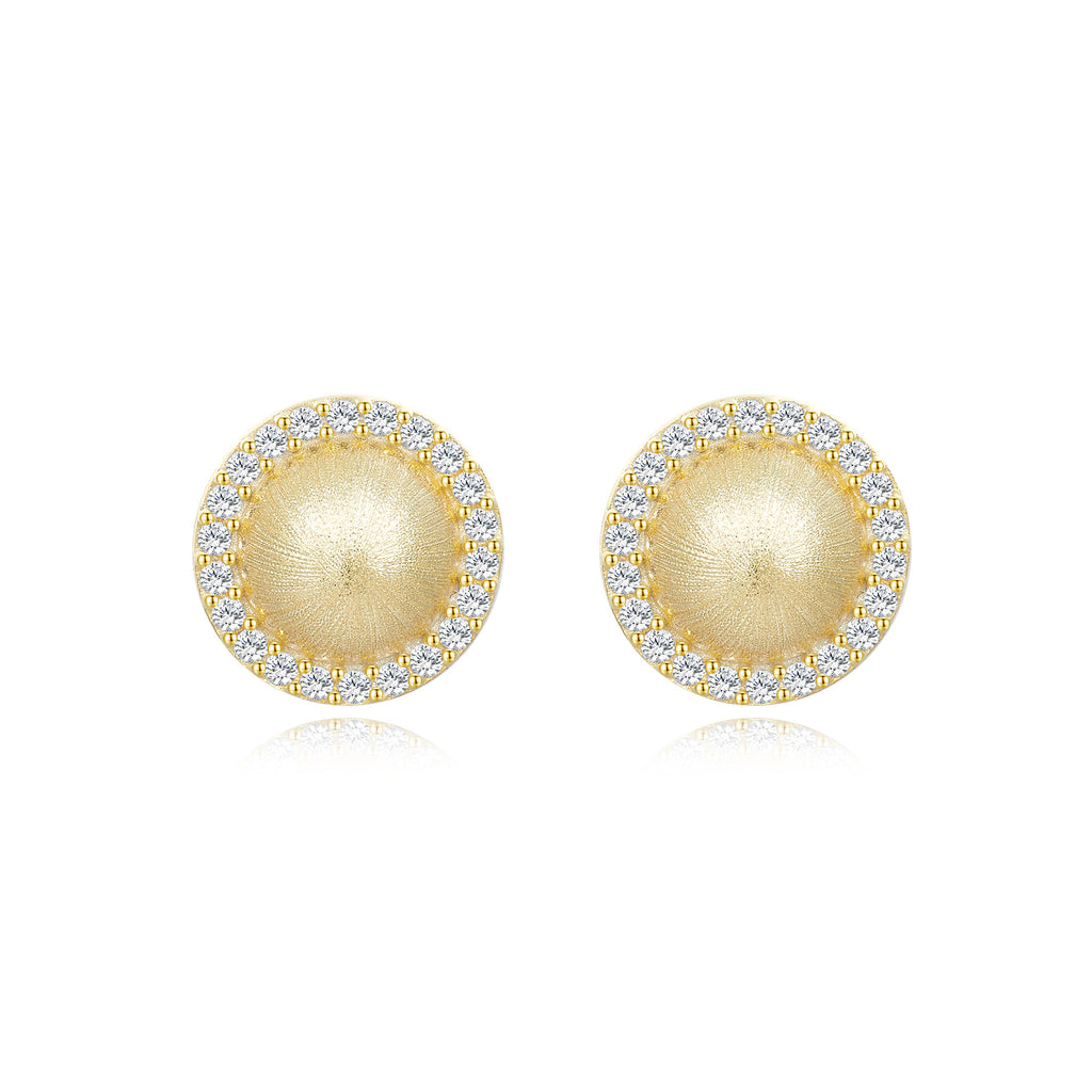 Italian Brushed Vintage Minimalist Luxury Round Brilliant Moissanite Earrings in 14K Gold Plated 925 Silver | Moisse & Silver Co. | #66 - Moisse & Silver Co.