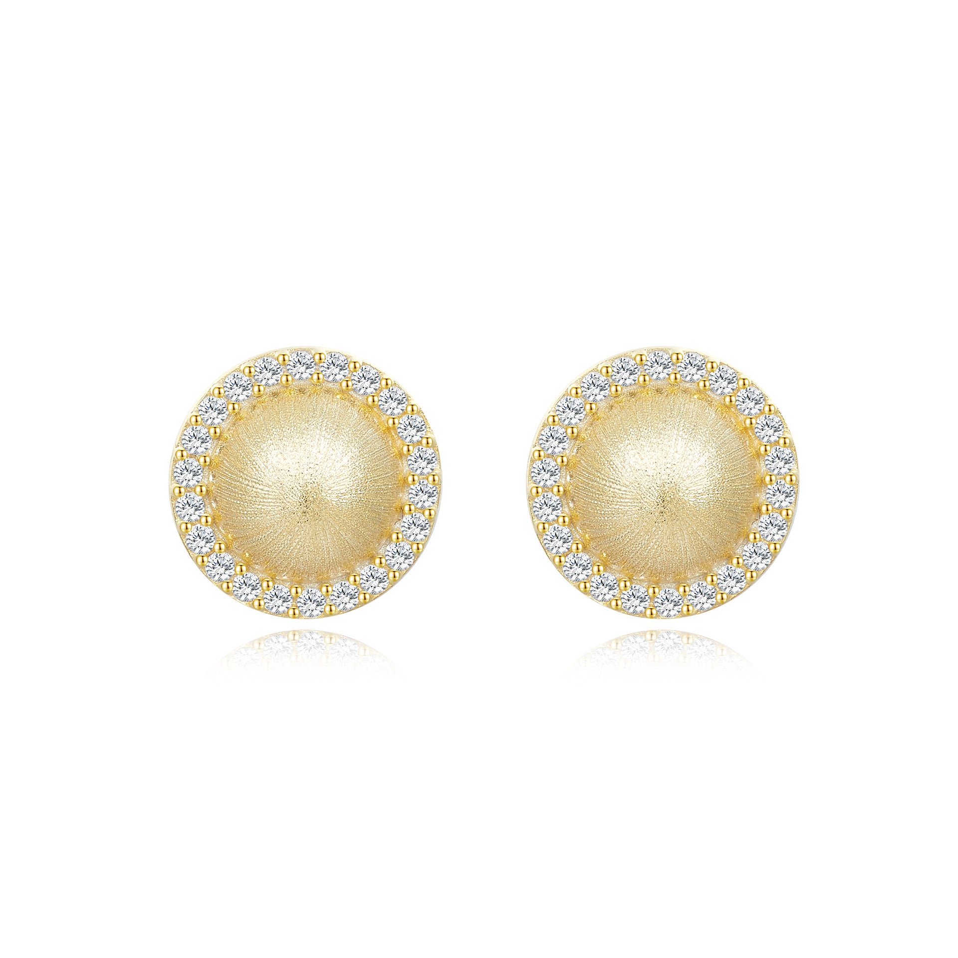 Italian Brushed Vintage Minimalist Luxury Round Brilliant Moissanite Earrings in 14K Gold Plated 925 Silver | Moisse & Silver Co. | #66 - Moisse & Silver Co.