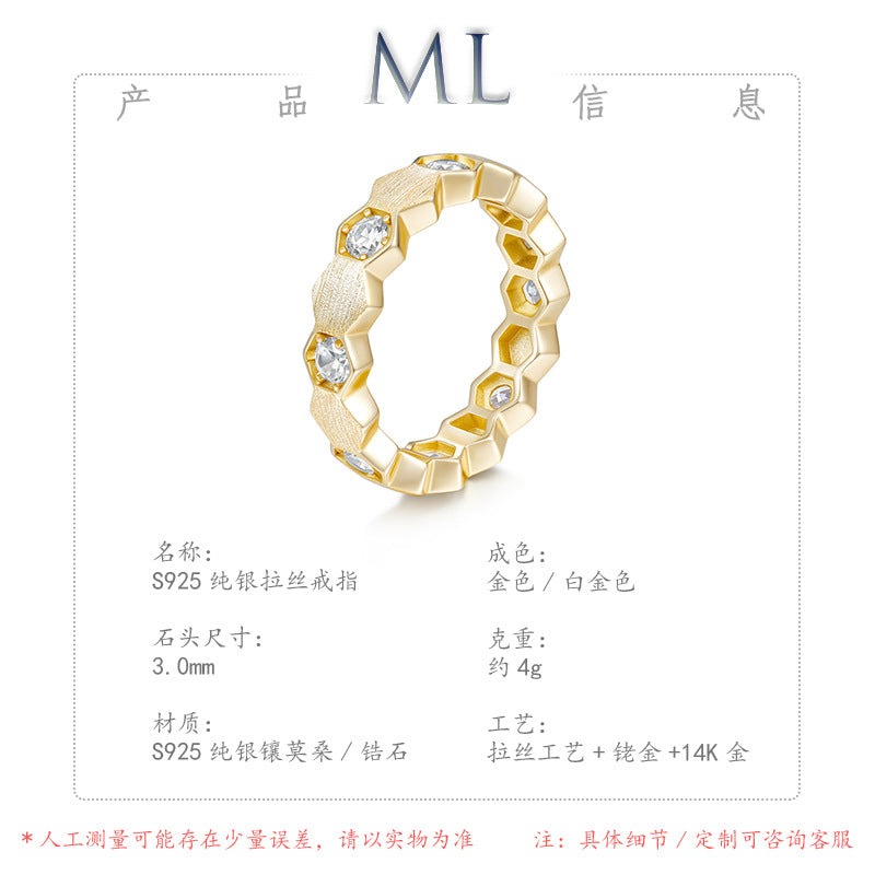 Italian Brushed Minimalist Moissanite Ring in 14K Gold Plated 925 Silver | Moisse & Silver Co. | #56 - Moisse & Silver Co.