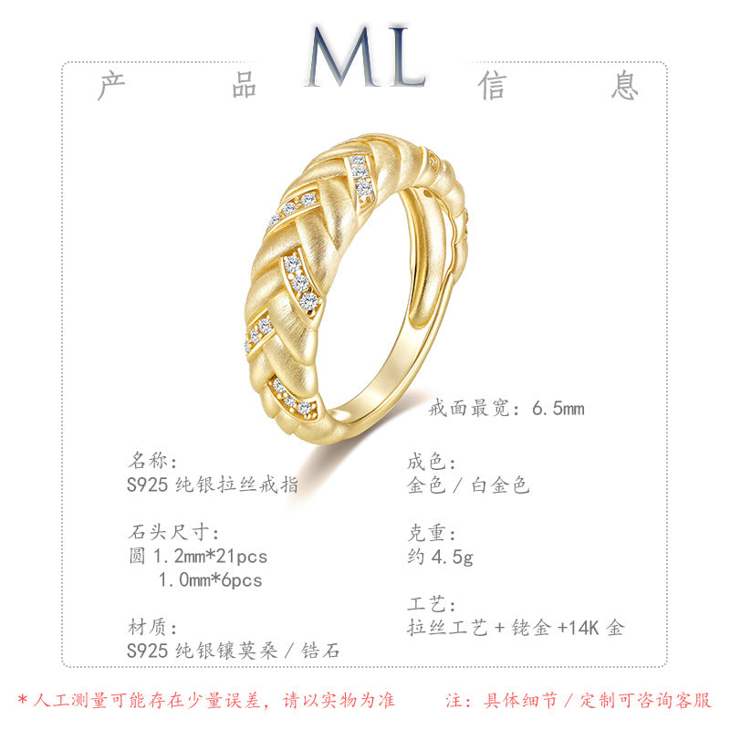 Italian Brushed Luxury Moissanite Ring in 14K Gold Plated 925 Silver | Moisse & Silver Co. | #150 - Moisse & Silver Co.