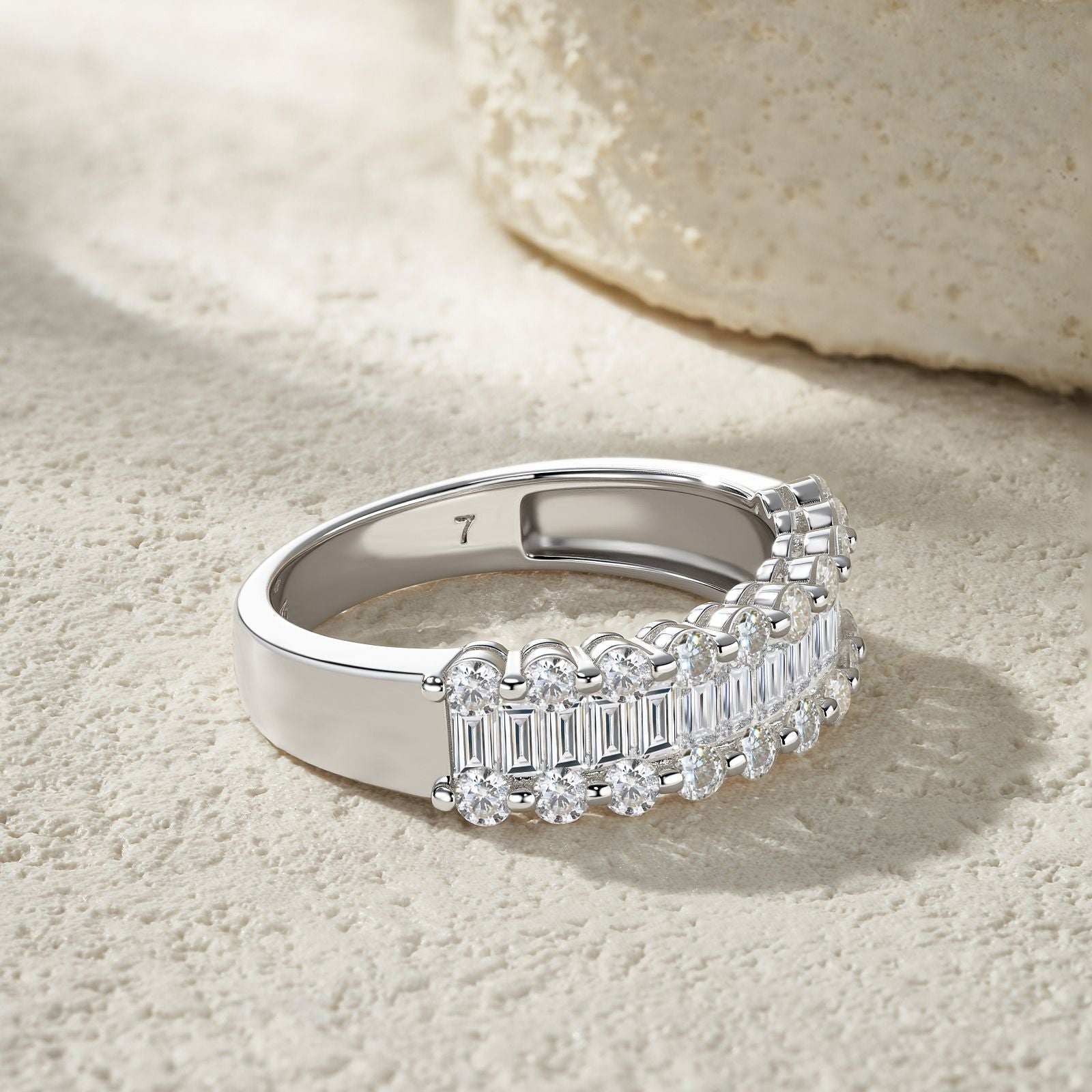 Step Cut Moissanite Wedding Band - S925 Sterling Silver Stackable Ring - Moisse & Silver Co.
