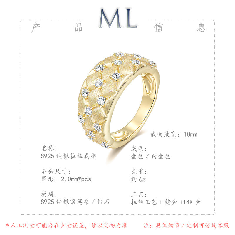 Italian Brushed Minimalist Luxury Moissanite Ring in 14K Gold Plated 925 Silver | Moisse & Silver Co. | #147 - Moisse & Silver Co.