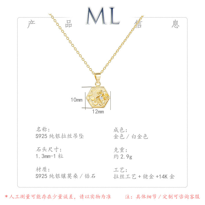 Italian Brushed Minimalist Luxury Moissanite Necklace in 14K Gold Plated 925 Silver | Moisse & Silver Co. | #104 - Moisse & Silver Co.