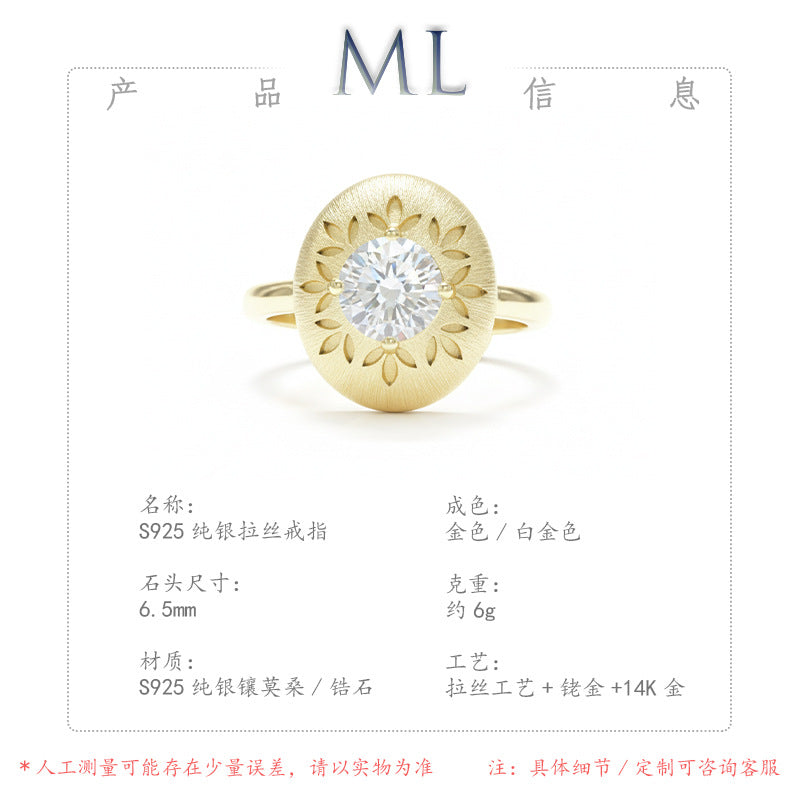Italian Brushed Vintage Luxury Floral Moissanite Ring in 14K Gold Plated 925 Silver | Moisse & Silver Co. | #89 - Moisse & Silver Co.