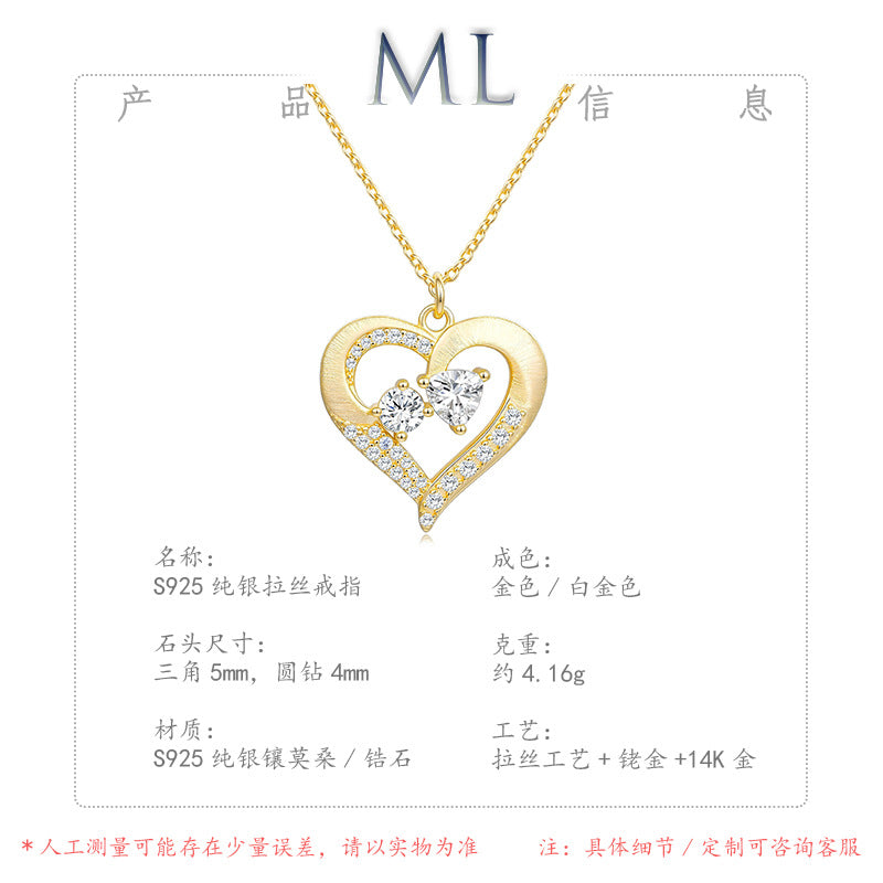 Italian Brushed Vintage Minimalist Luxury Heart Moissanite Necklace in 14K Gold Plated 925 Silver | Moisse & Silver Co. | #142 - Moisse & Silver Co.