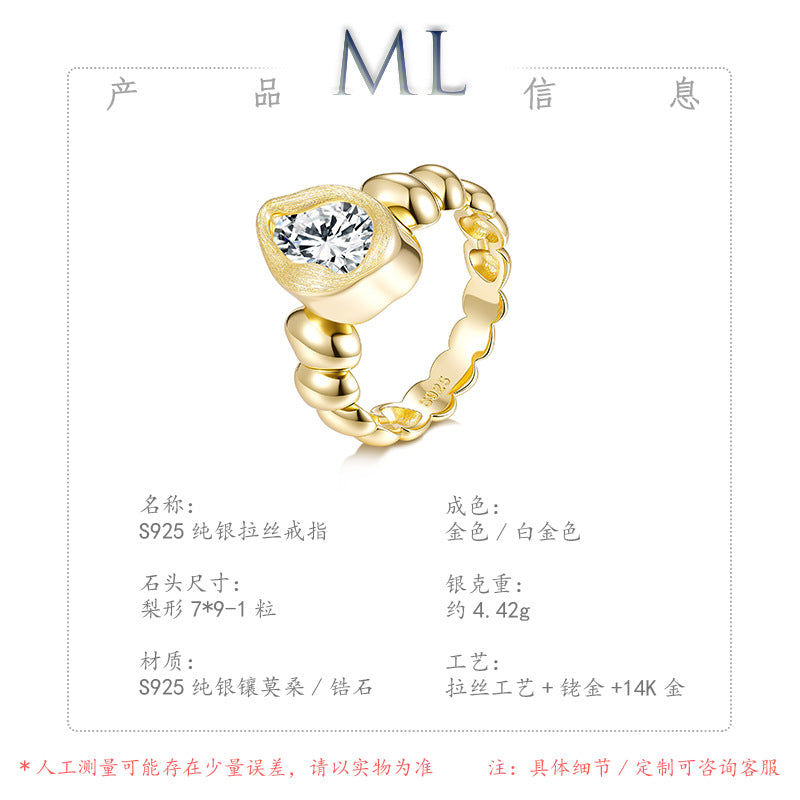 Italian Brushed Vintage Minimalist Moissanite Ring in 14K Gold Plated 925 Silver | Moisse & Silver Co. | #100 - Moisse & Silver Co.