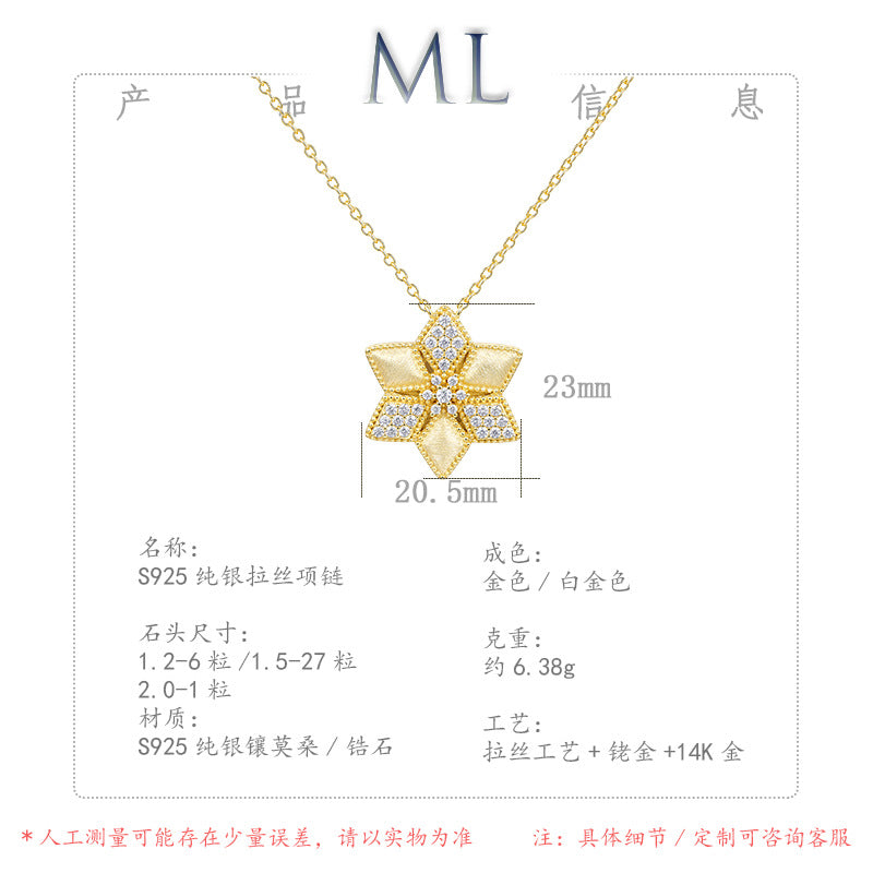 Italian Brushed Minimalist Luxury Star Moissanite Necklace in 14K Gold Plated 925 Silver | Moisse & Silver Co. | #95 - Moisse & Silver Co.