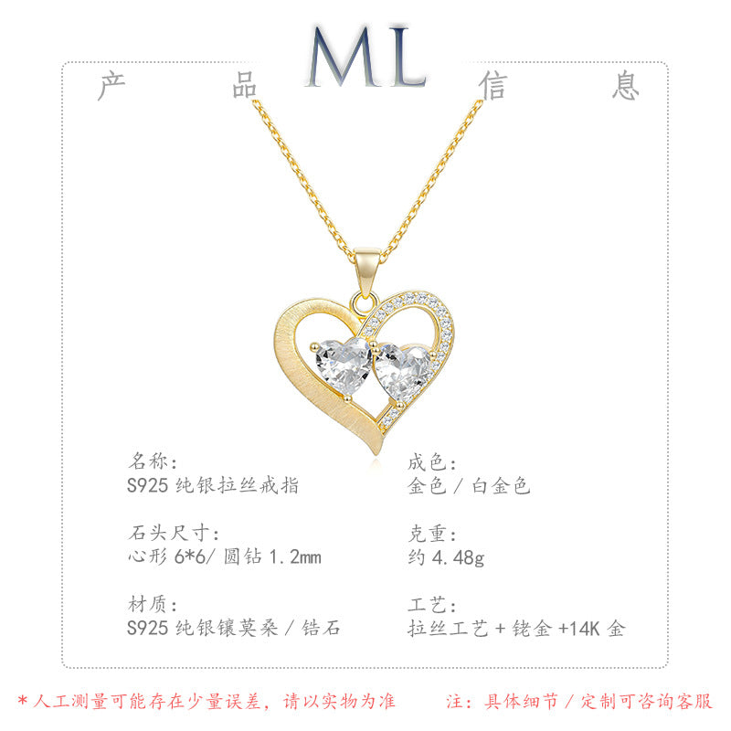 Italian Brushed Luxury Heart Moissanite Necklace in 14K Gold Plated 925 Silver | Moisse & Silver Co. | #143 - Moisse & Silver Co.