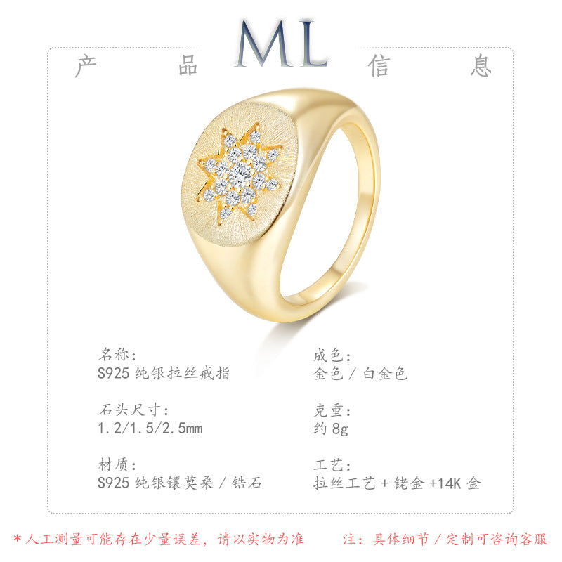 Italian Brushed Luxury Star Moissanite Ring in 14K Gold Plated 925 Silver | Moisse & Silver Co. | #71 - Moisse & Silver Co.