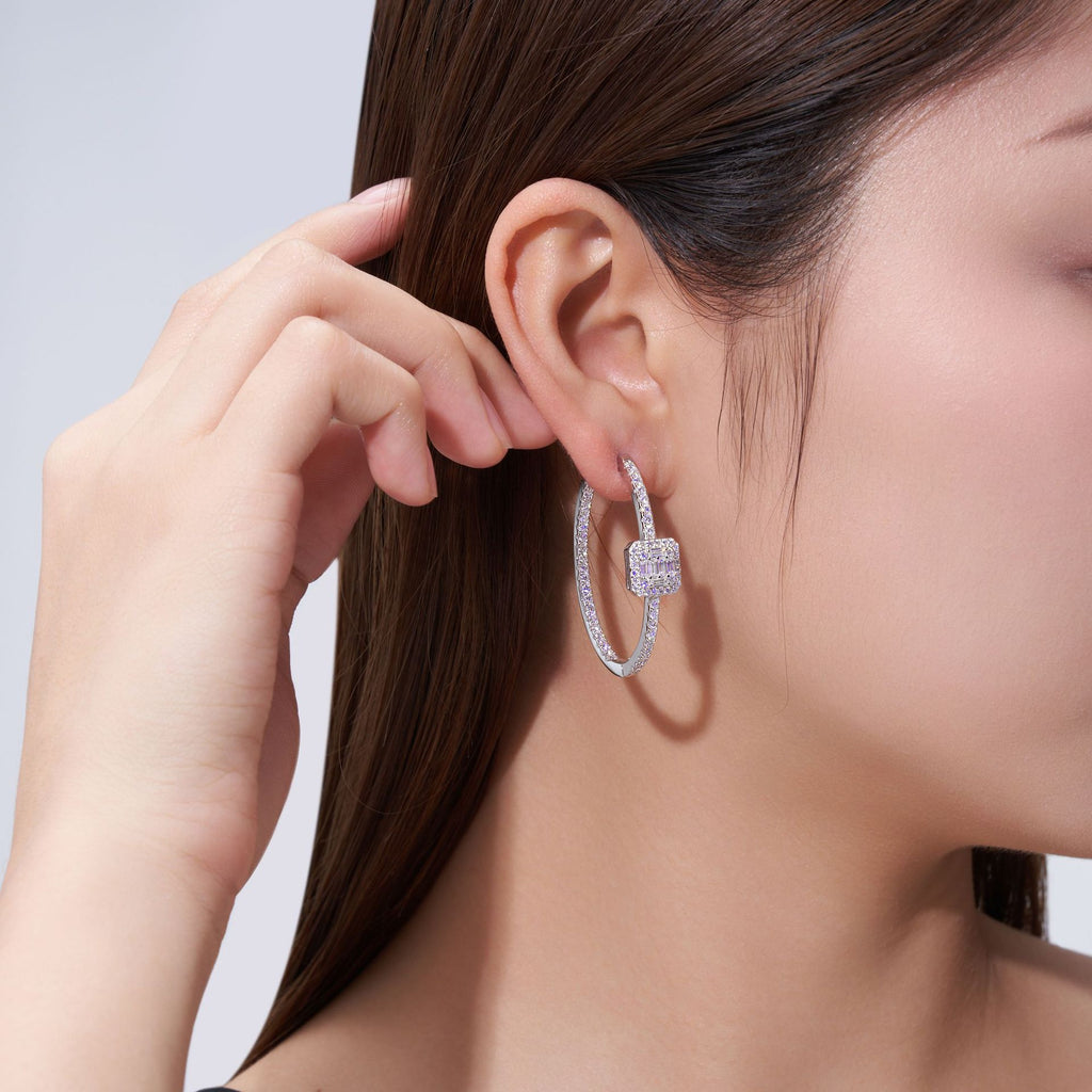 Large Square Moissanite Hoop Earrings - S925 Premium Luxury - Moisse & Silver Co.