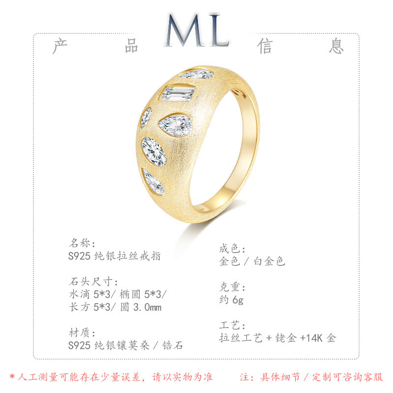 Italian Brushed Luxury Moissanite Ring in 14K Gold Plated 925 Silver | Moisse & Silver Co. | #78 - Moisse & Silver Co.