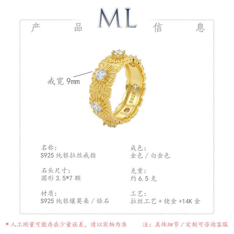 Italian Brushed Vintage Luxury Floral Moissanite Ring in 14K Gold Plated 925 Silver | Moisse & Silver Co. | #37 - Moisse & Silver Co.