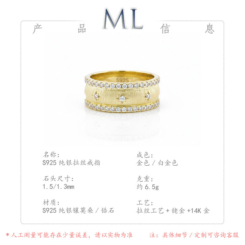 Wide Band Royal Vintage Moissanite Ring in 14K Gold Plated 925 Silver | Moisse & Silver Co. - Moisse & Silver Co.