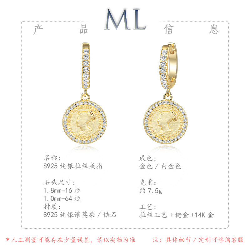 Italian Brushed Luxury Moissanite Earrings - 14K Gold Plated 925 Sterling Silver | MS-G124 in 14K Gold Plated 925 Silver | Moisse & Silver Co. - Moisse & Silver Co.