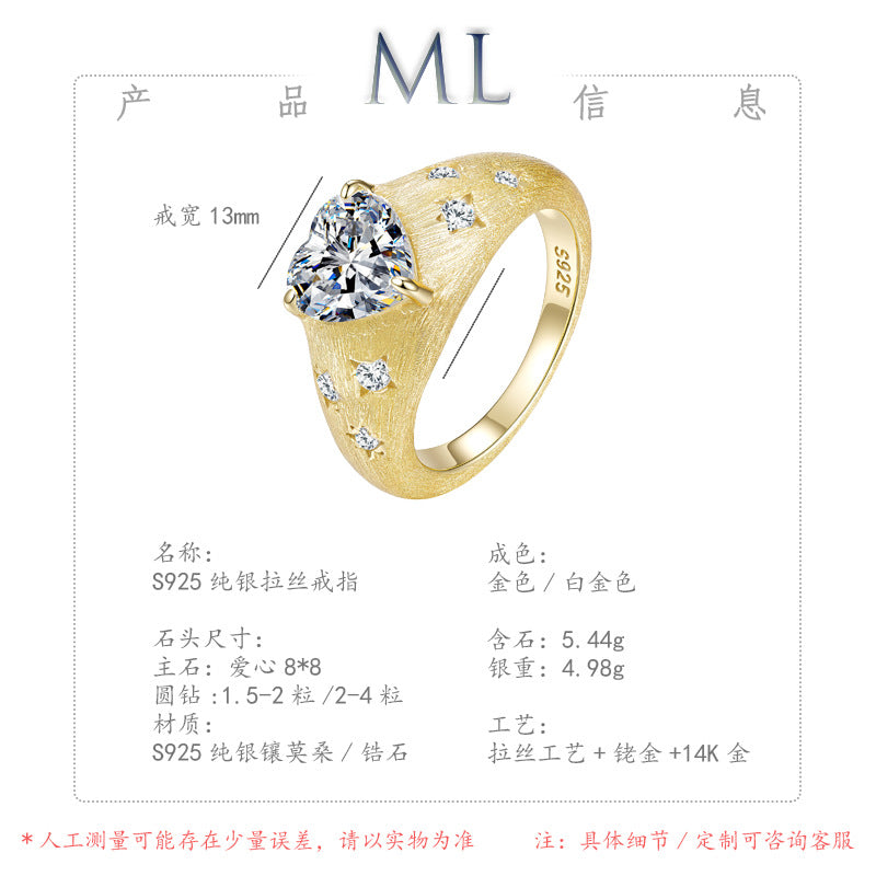 Italian Brushed Vintage Moissanite Ring in 14K Gold Plated 925 Silver | Moisse & Silver Co. | #74 - Moisse & Silver Co.