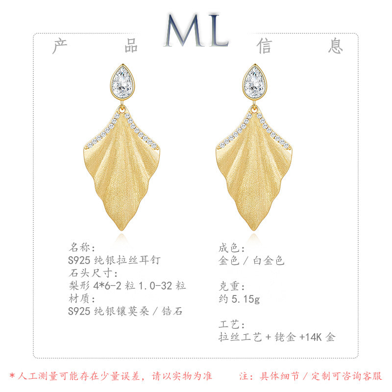 Italian Brushed Vintage Minimalist Luxury Moissanite Earrings - 14K Gold Plated 925 Sterling Silver | MS-G128 in 14K Gold Plated 925 Silver | Moisse & Silver Co. - Moisse & Silver Co.