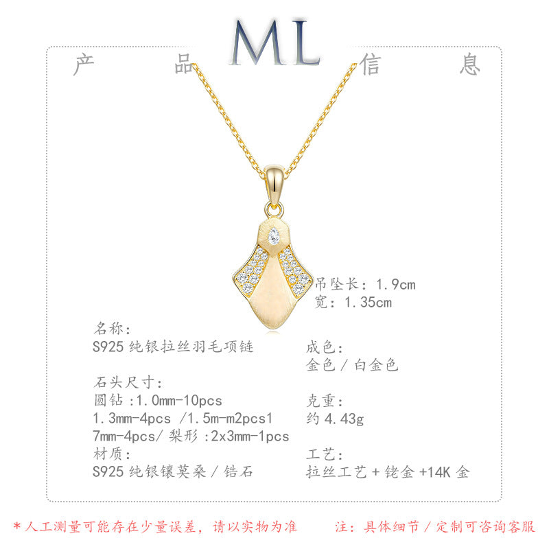 Italian Brushed Vintage Luxury Pear Cut Moissanite Necklace in 14K Gold Plated 925 Silver | Moisse & Silver Co. | #138 - Moisse & Silver Co.