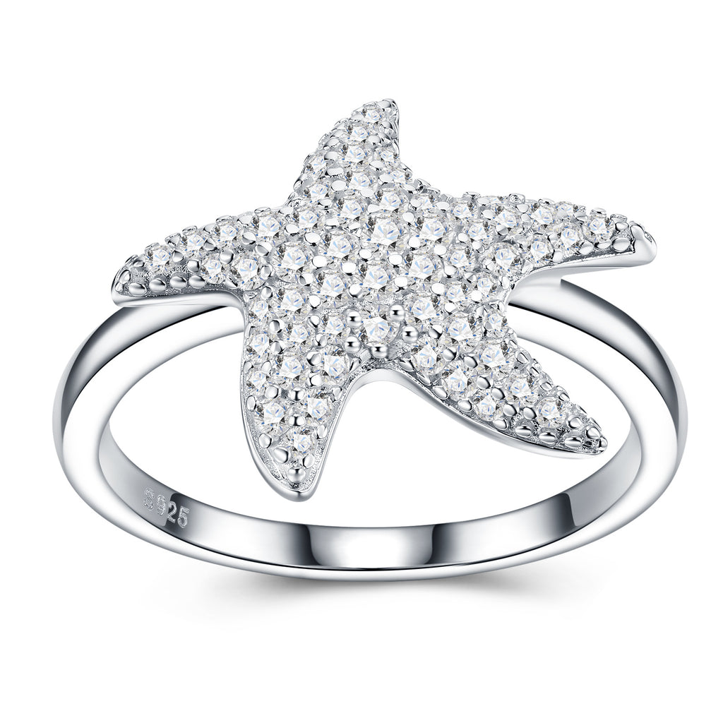 Trendy Moissanite Starfish Ring - S925 Sterling Silver Luxury Band - Moisse & Silver Co.