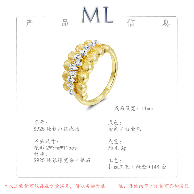 Italian Brushed Luxury Pear Cut Moissanite Ring in 14K Gold Plated 925 Silver | Moisse & Silver Co. | #59 - Moisse & Silver Co.