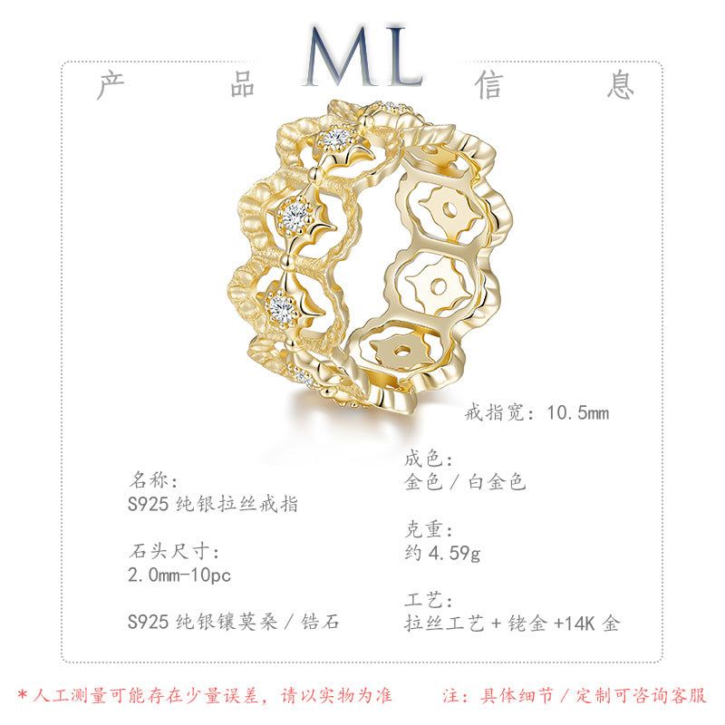 Italian Brushed Luxury Moissanite Ring in 14K Gold Plated 925 Silver | Moisse & Silver Co. | #131 - Moisse & Silver Co.