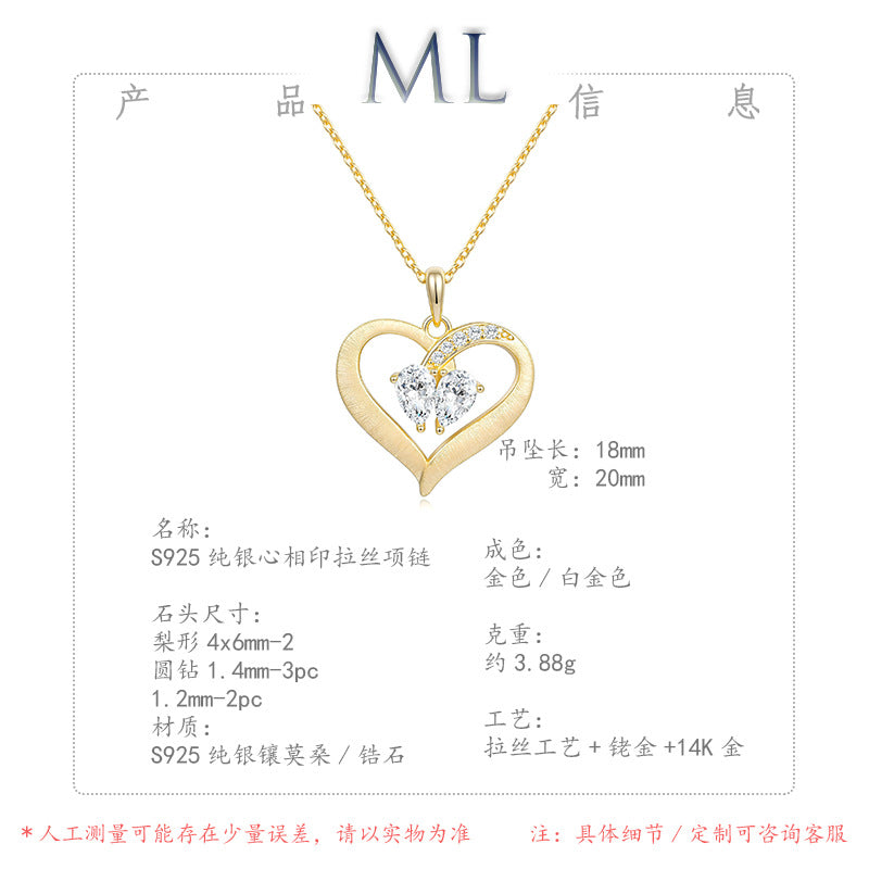 Italian Brushed Minimalist Luxury Heart Moissanite Necklace in 14K Gold Plated 925 Silver | Moisse & Silver Co. | #139 - Moisse & Silver Co.