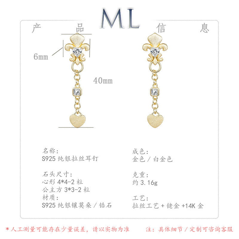 Italian Brushed Vintage Heart Moissanite Earrings - 14K Gold Plated 925 Sterling Silver | MS-G102 in 14K Gold Plated 925 Silver | Moisse & Silver Co. - Moisse & Silver Co.