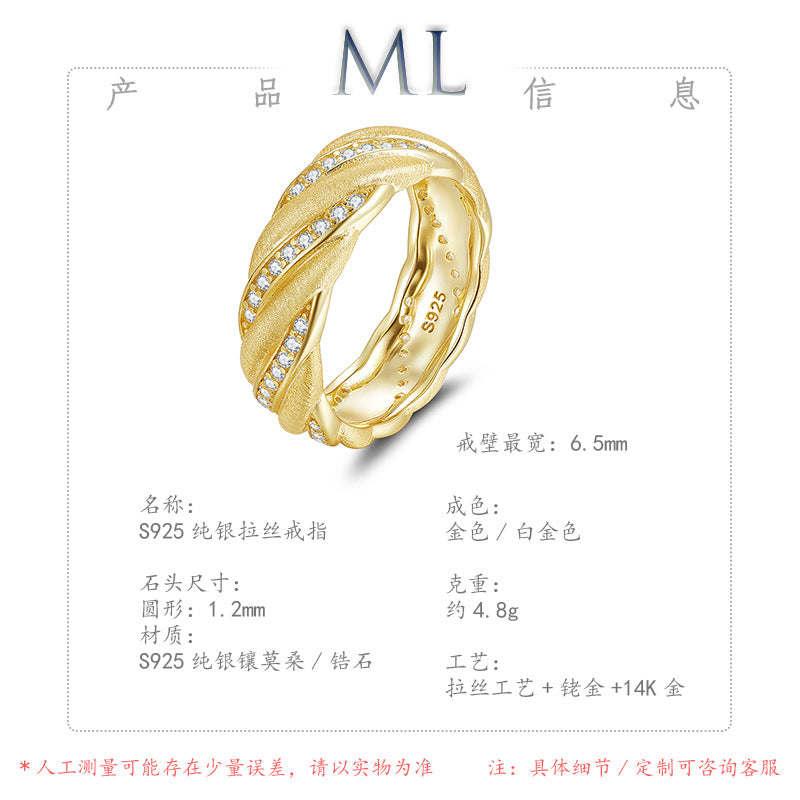 Italian Brushed Minimalist Luxury Floral Moissanite Ring in 14K Gold Plated 925 Silver | Moisse & Silver Co. | #39 - Moisse & Silver Co.