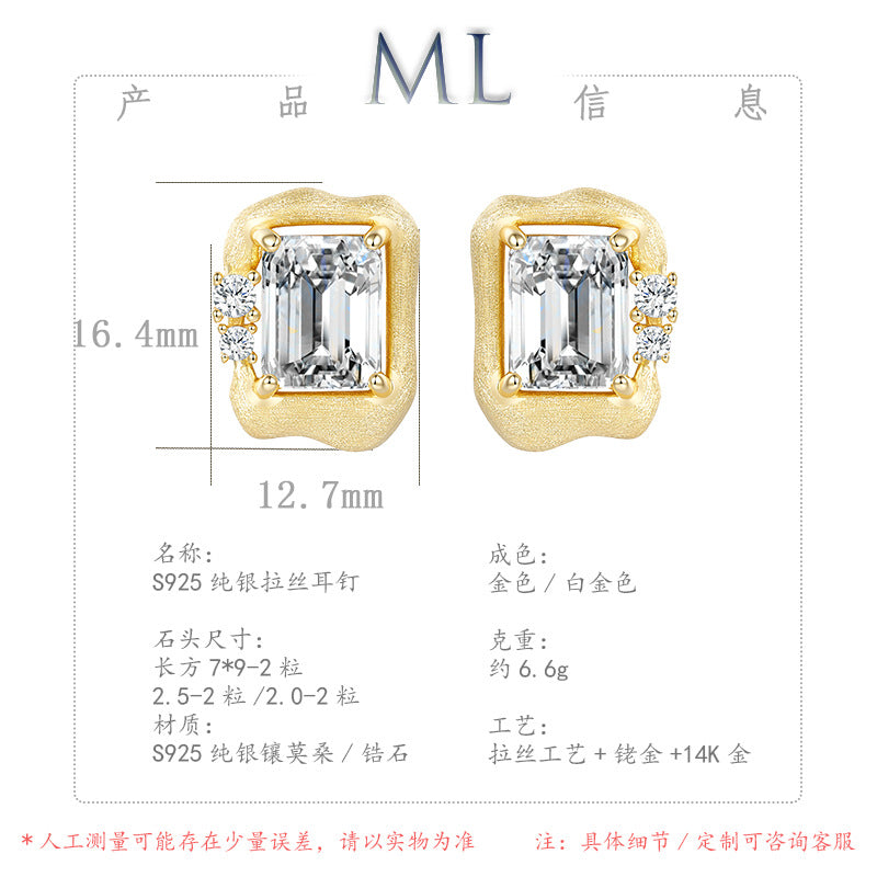 Italian Brushed Luxury Moissanite Earrings - 14K Gold Plated 925 Sterling Silver | MS-G108 in 14K Gold Plated 925 Silver | Moisse & Silver Co. - Moisse & Silver Co.