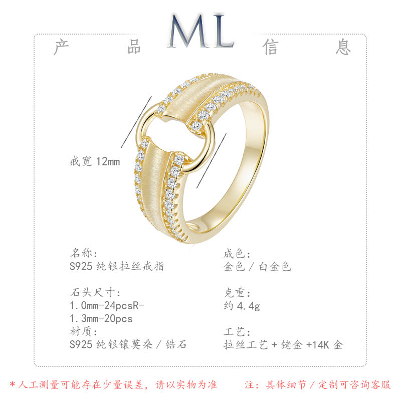 Italian Brushed Vintage Minimalist Luxury Moissanite Ring in 14K Gold Plated 925 Silver | Moisse & Silver Co. | #25 - Moisse & Silver Co.