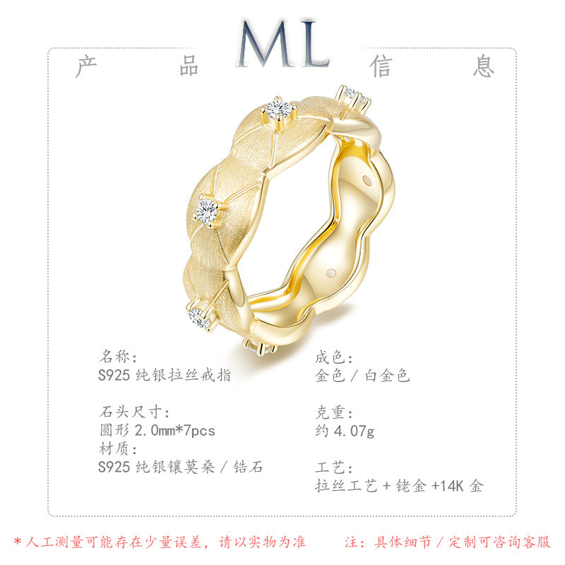 Italian Brushed Luxury Moissanite Ring in 14K Gold Plated 925 Silver | Moisse & Silver Co. | #149 - Moisse & Silver Co.