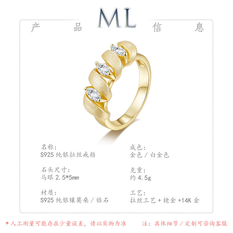 Italian Brushed Vintage Luxury Moissanite Ring in 14K Gold Plated 925 Silver | Moisse & Silver Co. | #67 - Moisse & Silver Co.