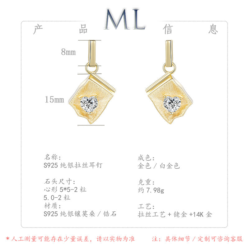 Italian Brushed Pear Cut Moissanite Necklace in 14K Gold Plated 925 Silver | Moisse & Silver Co. | #83 - Moisse & Silver Co.