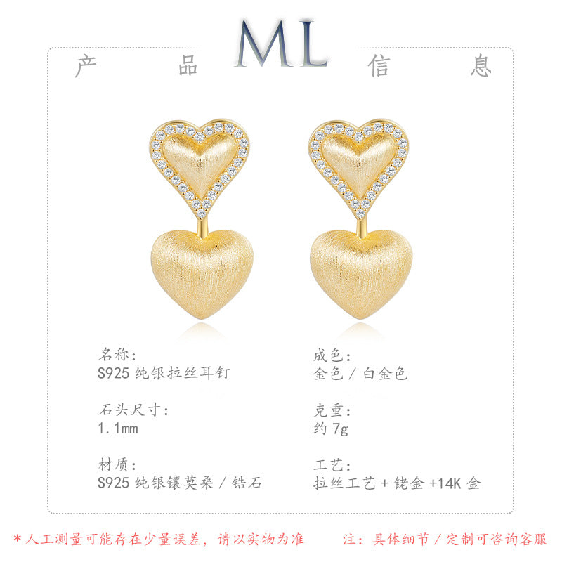 Italian Brushed Minimalist Luxury Heart Moissanite Earrings in 14K Gold Plated 925 Silver | Moisse & Silver Co. | #73 - Moisse & Silver Co.