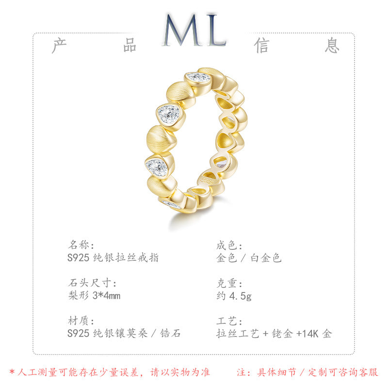 Italian Brushed Pear Cut Moissanite Ring in 14K Gold Plated 925 Silver | Moisse & Silver Co. | #65 - Moisse & Silver Co.