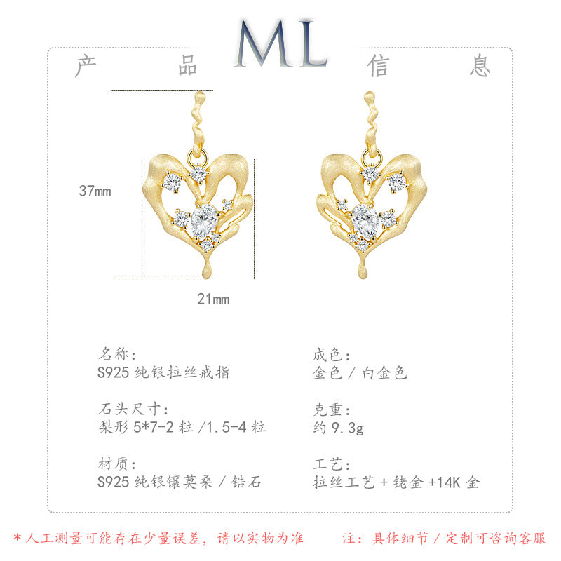 Italian Brushed Heart Moissanite Earrings - 14K Gold Plated 925 Sterling Silver | MS-G109 in 14K Gold Plated 925 Silver | Moisse & Silver Co. - Moisse & Silver Co.