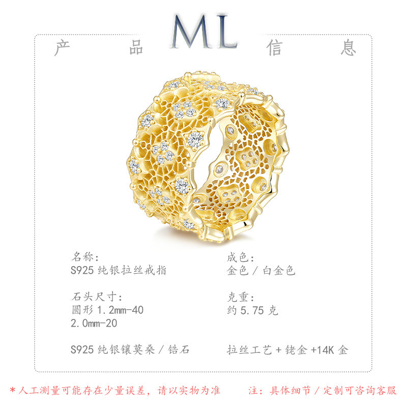 Italian Brushed Vintage Moissanite Ring in 14K Gold Plated 925 Silver | Moisse & Silver Co. | #122 - Moisse & Silver Co.
