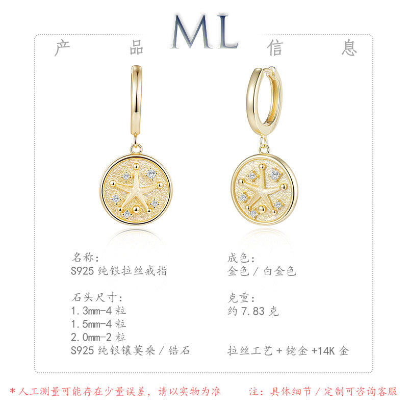 Italian Brushed Luxury Star Moissanite Earrings - 14K Gold Plated 925 Sterling Silver | MS-G121 in 14K Gold Plated 925 Silver | Moisse & Silver Co. - Moisse & Silver Co.
