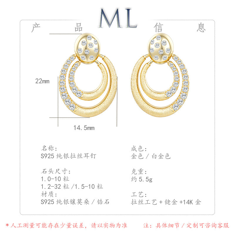 Italian Brushed Moissanite Earrings - 14K Gold Plated 925 Sterling Silver | MS-G98 in 14K Gold Plated 925 Silver | Moisse & Silver Co. - Moisse & Silver Co.
