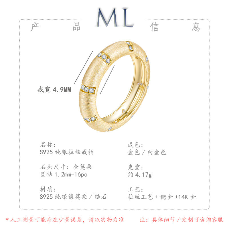 Italian Brushed Luxury Moissanite Ring in 14K Gold Plated 925 Silver | Moisse & Silver Co. | #88 - Moisse & Silver Co.