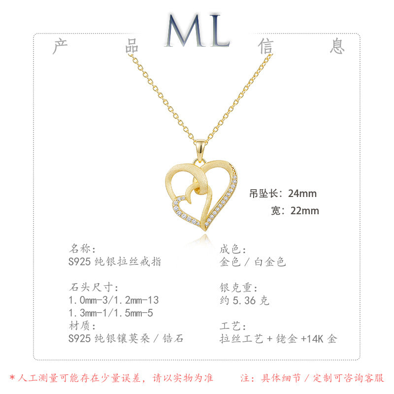 Italian Brushed Luxury Heart Moissanite Necklace in 14K Gold Plated 925 Silver | Moisse & Silver Co. | #103 - Moisse & Silver Co.